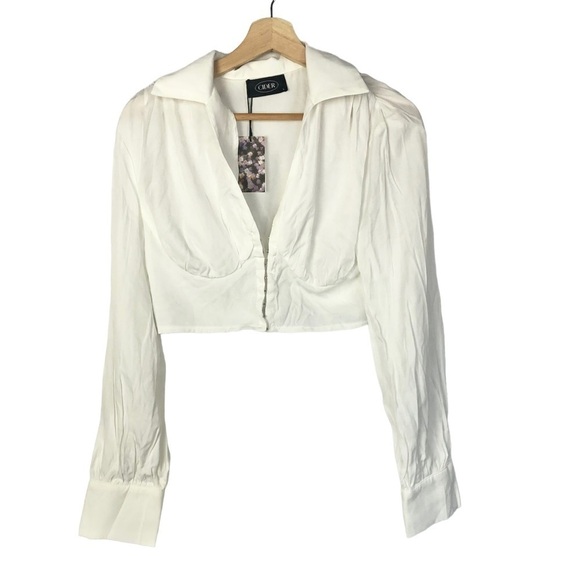 Cider White Peasant Crop Long Sleeve Blouse L - Picture 1 of 4
